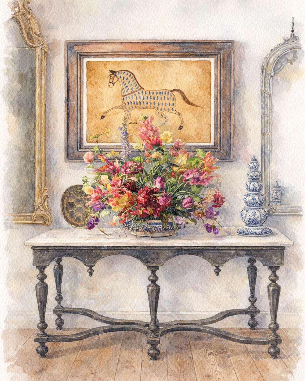 Dutch Style Spécimen Flowers and Cowrie Shell No.1